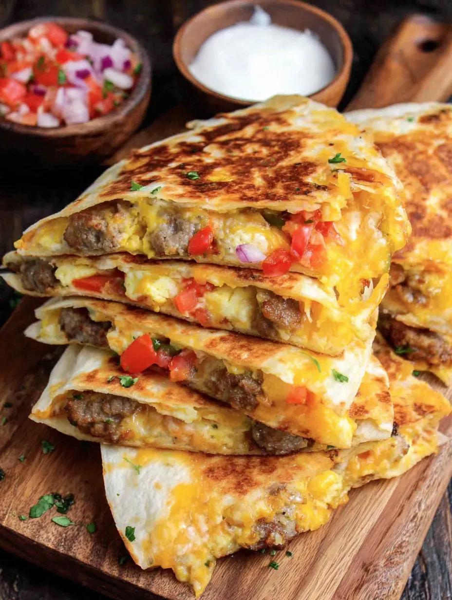 Pile of cheesy meat-filled quesadillas stacked up.