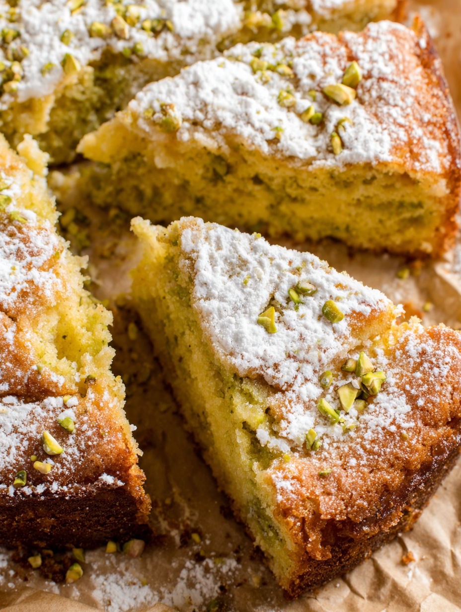 A slice of cake with almonds on top.