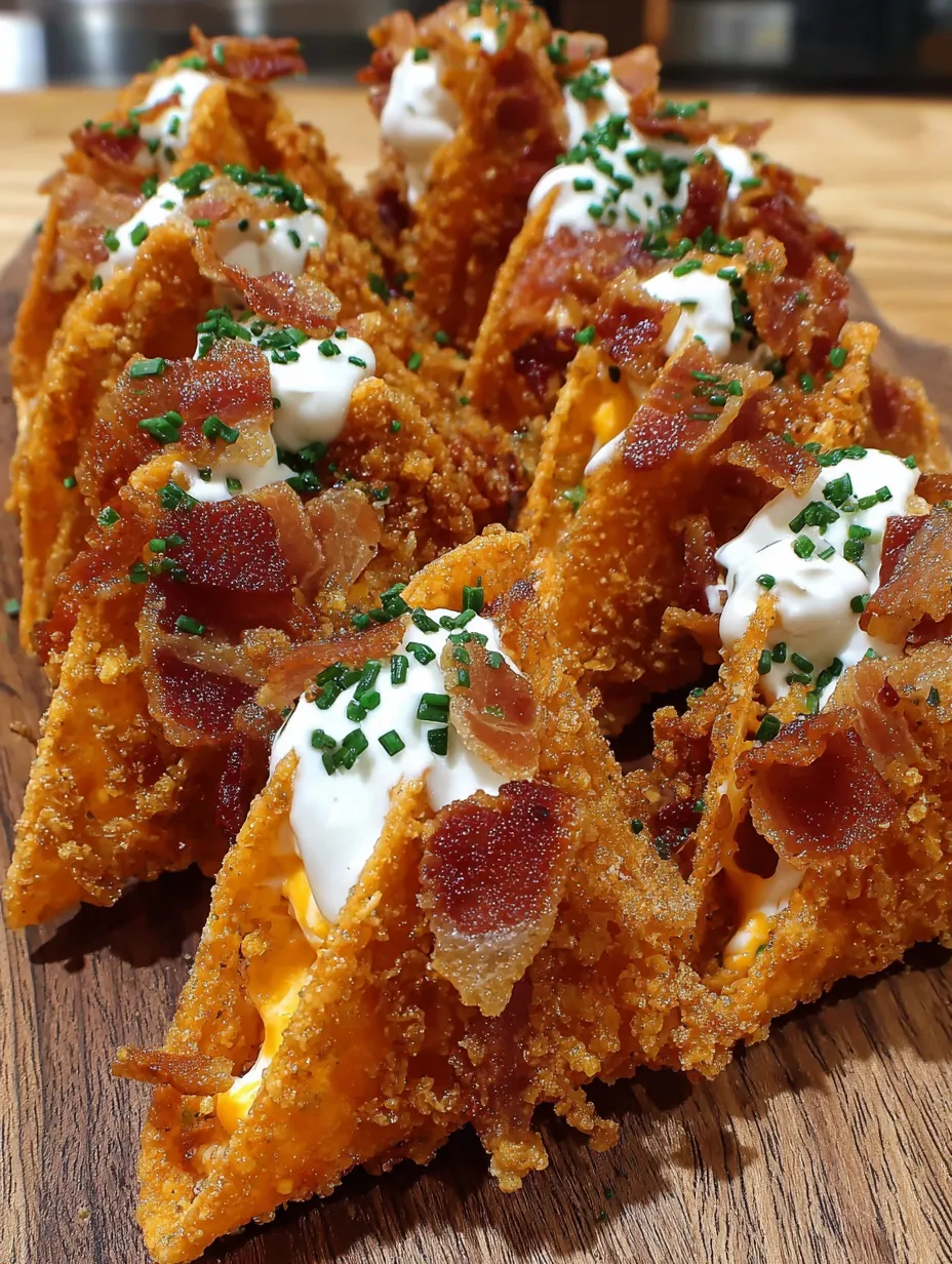 Doritos with bacon and creamy cheese on a tray.