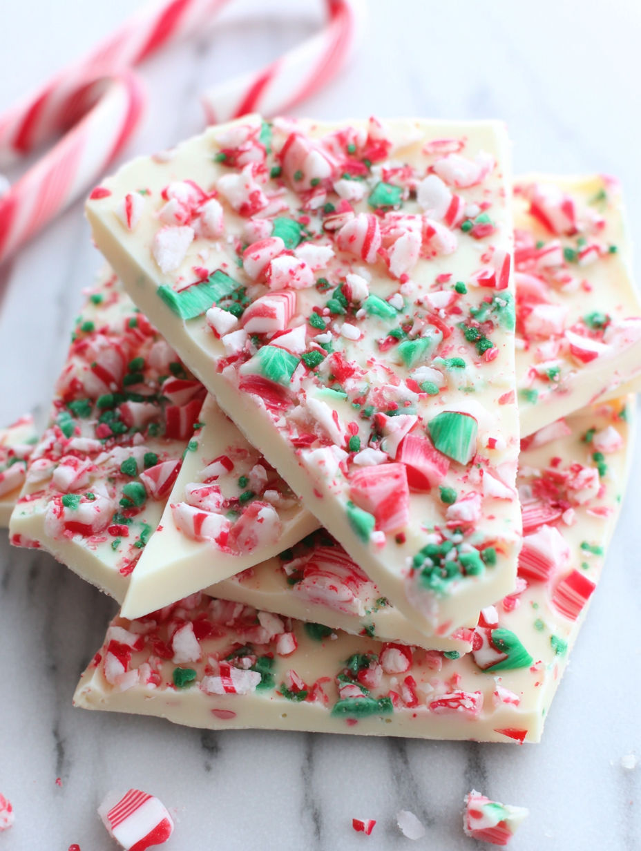 A tower of peppermint candy cane bark.