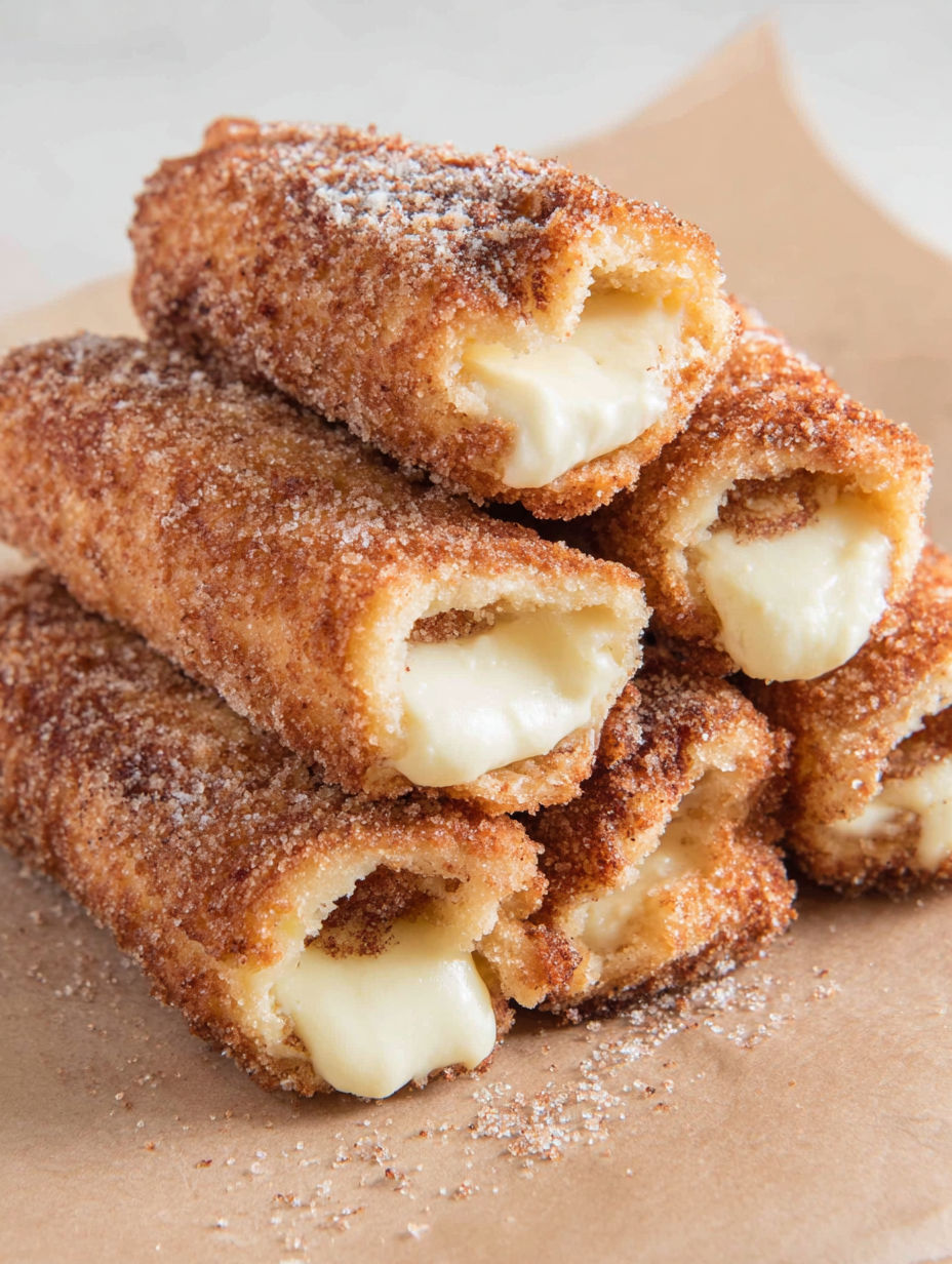 A stack of pastries with cheese and powdered sugar.