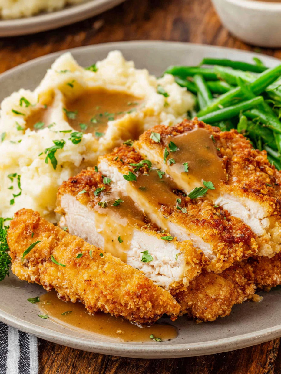 A plate of food showcasing chicken, potatoes, and green beans.