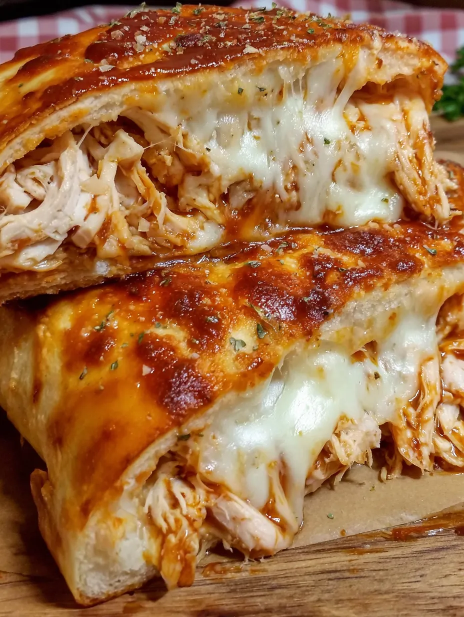 Sliced BBQ chicken stromboli set out and ready to grab.