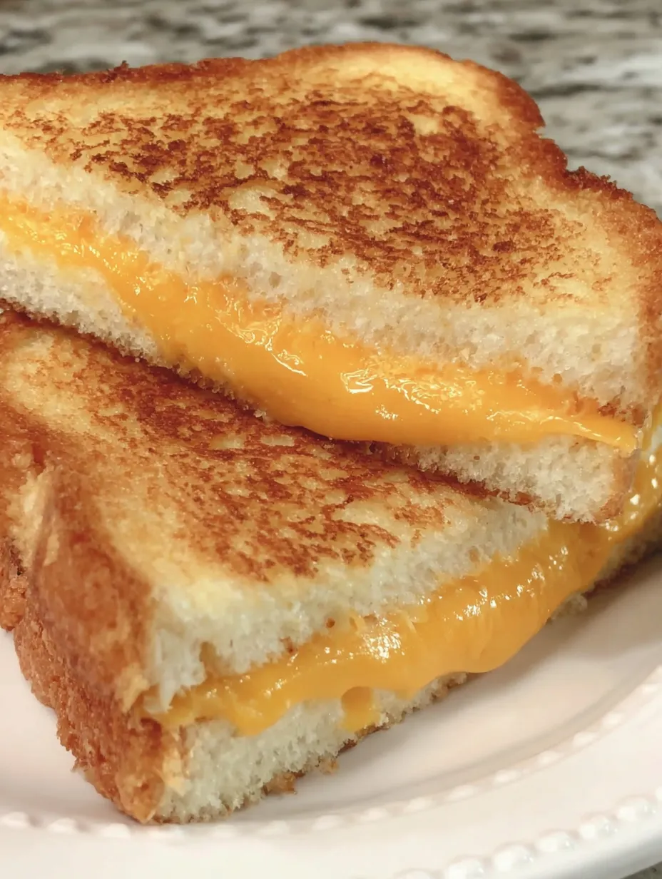 Two grilled cheese sandwiches on a plate.