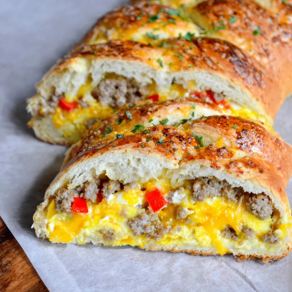A crispy breakfast braid loaded with sausage and cheese.