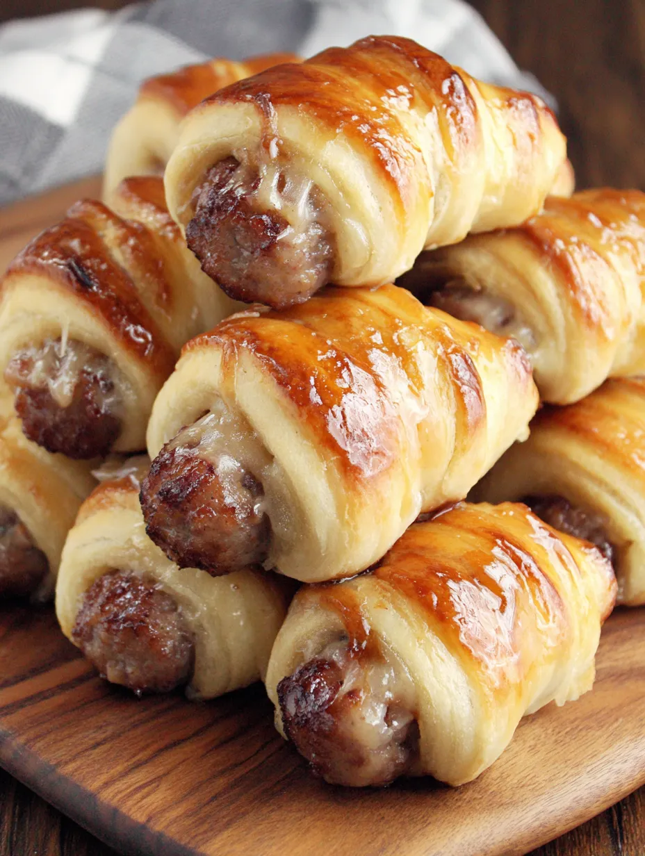 A stack showing off some pigs in a blanket.