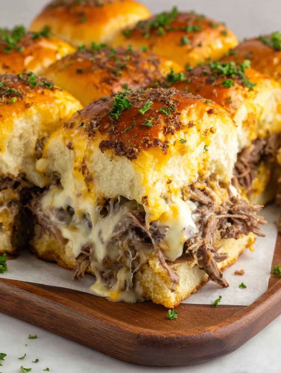 Hawaiian roll beef sliders on a plate.