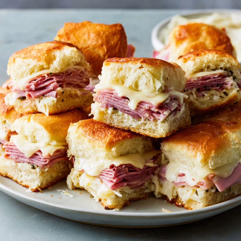 A plate of sandwiches stacked on top of each other.