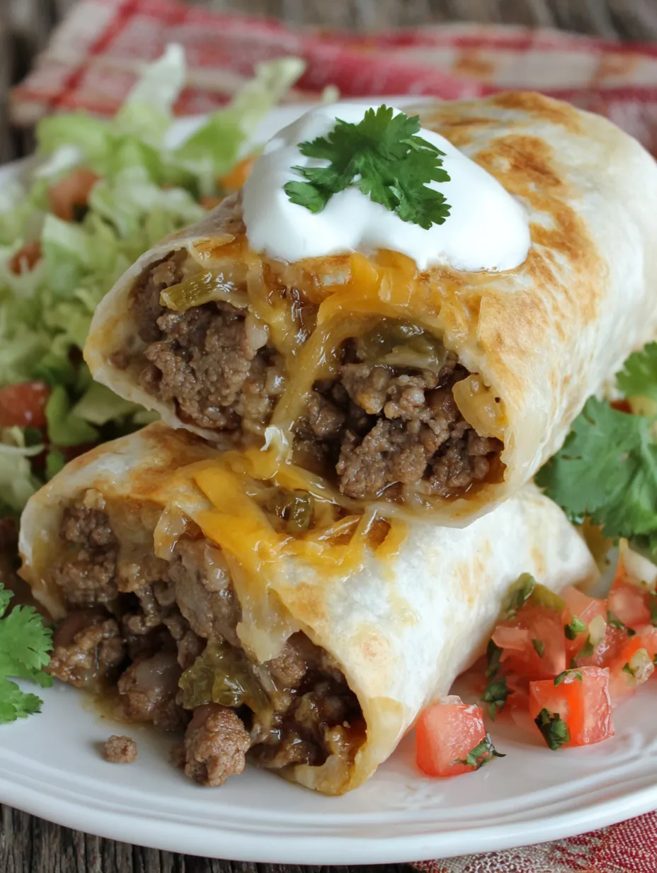 A plate stacked with cheesy beef-filled burritos and juicy tomatoes.
