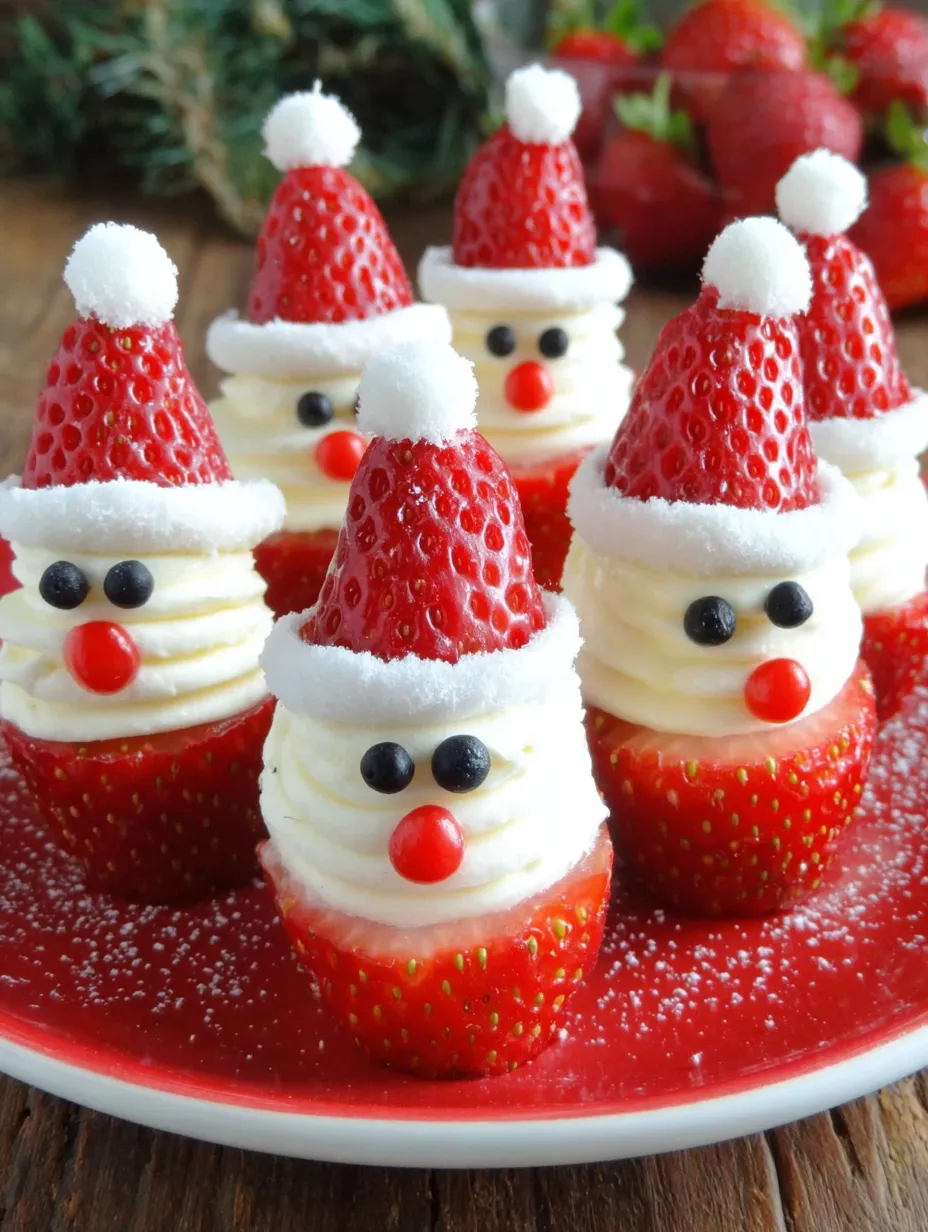 A plate of strawberry santas.