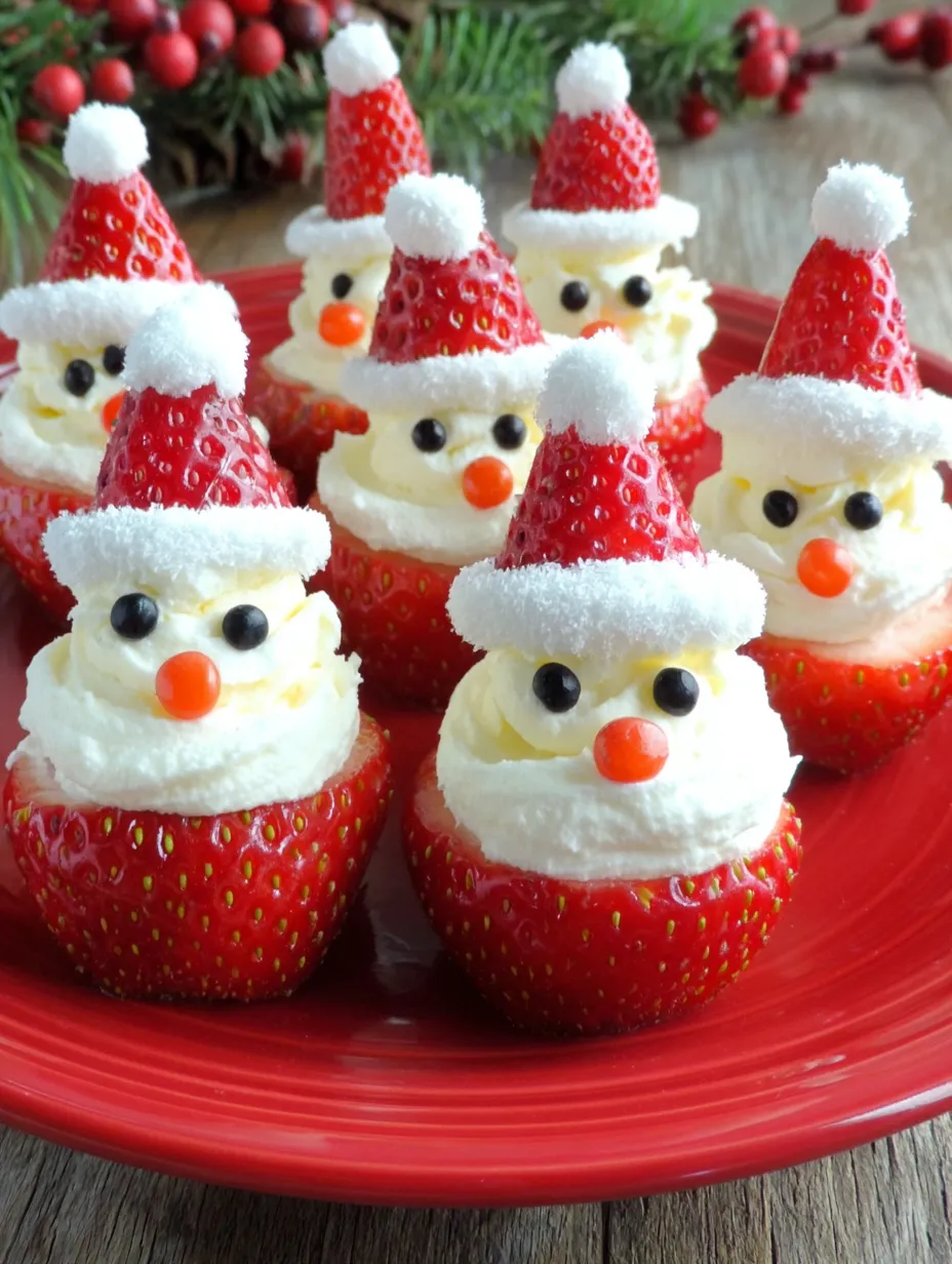 A plate of strawberry santas.