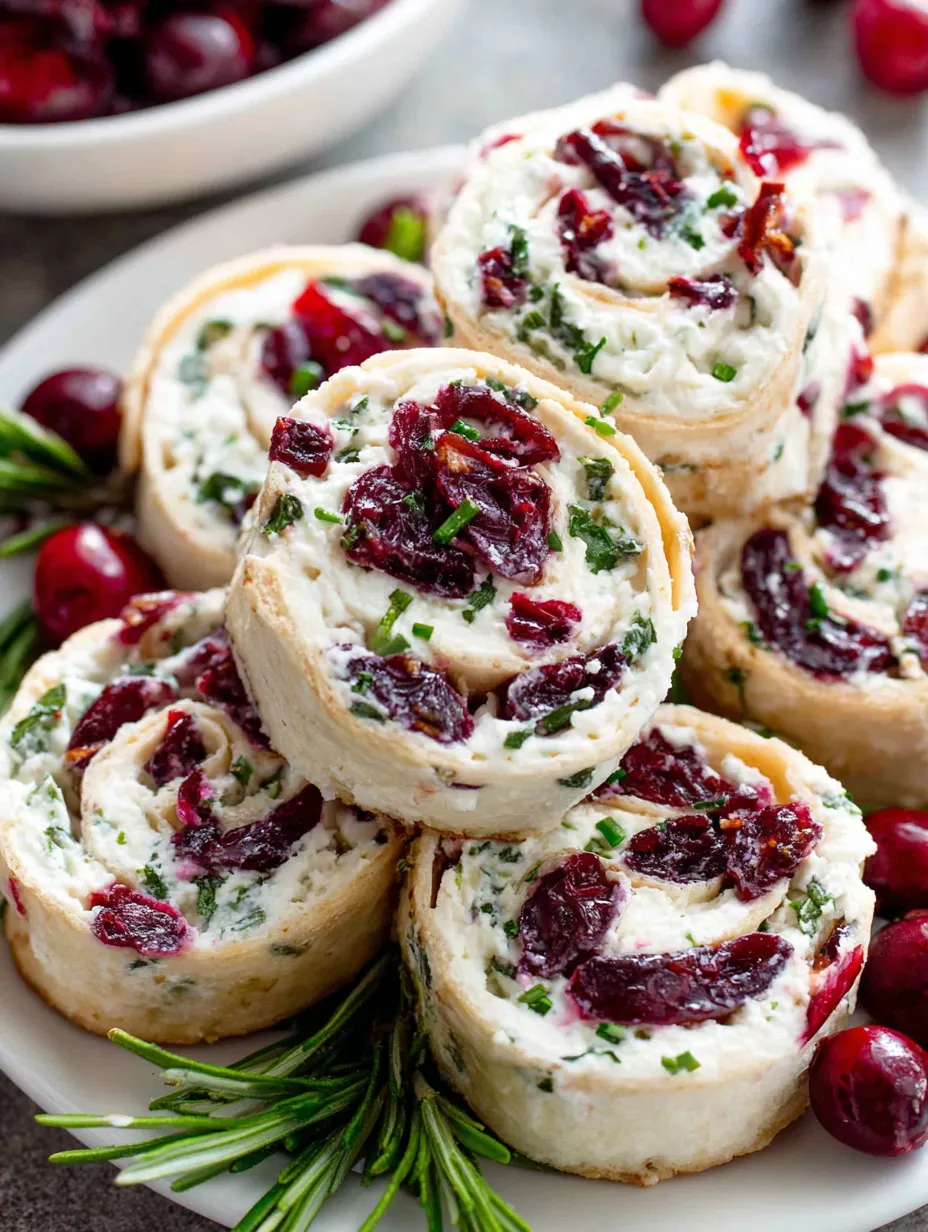 A plate of cranberry roll ups.
