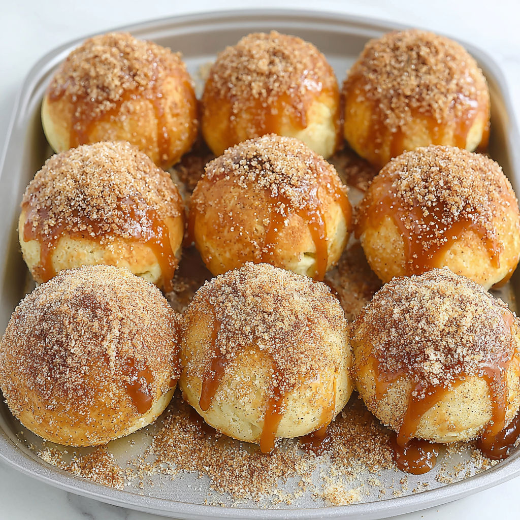 A tray of caramel apple pie bombs.