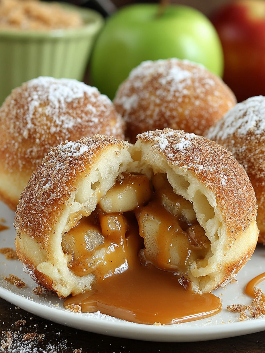 A plate of donuts with apple filling.