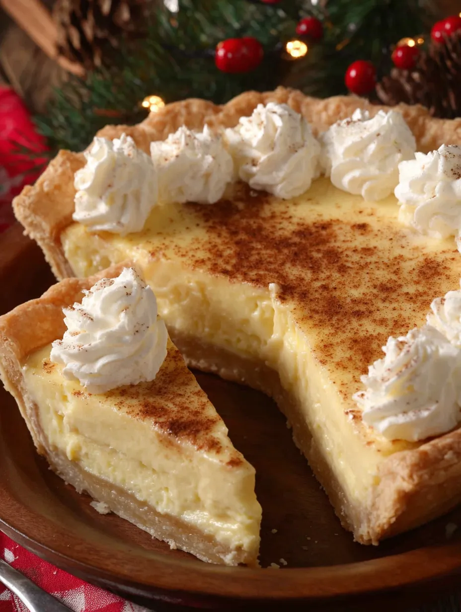 A slice of cinnamon-vanilla creamy custard pie.