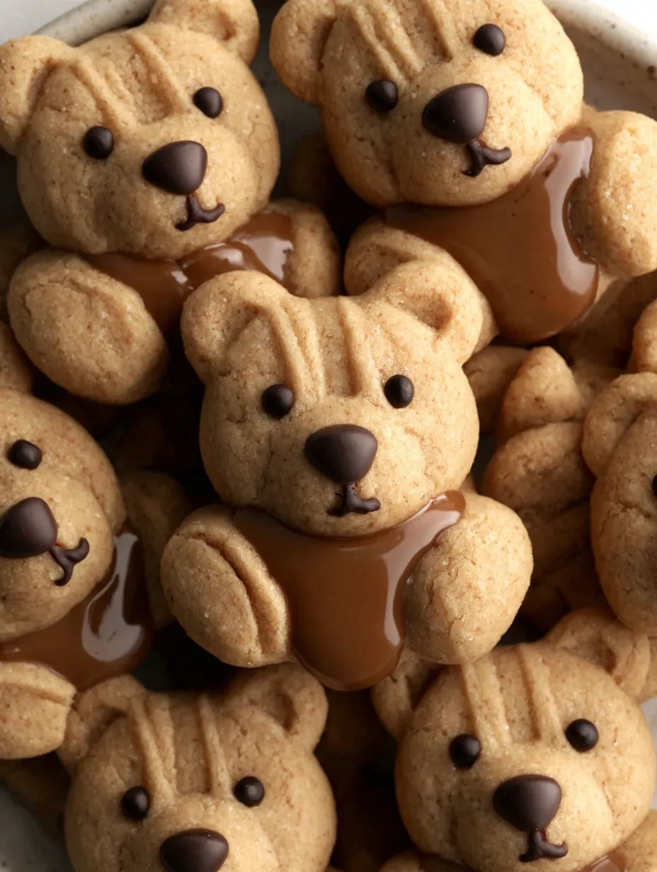 A group of brown butter maple shortbread bear cookies.