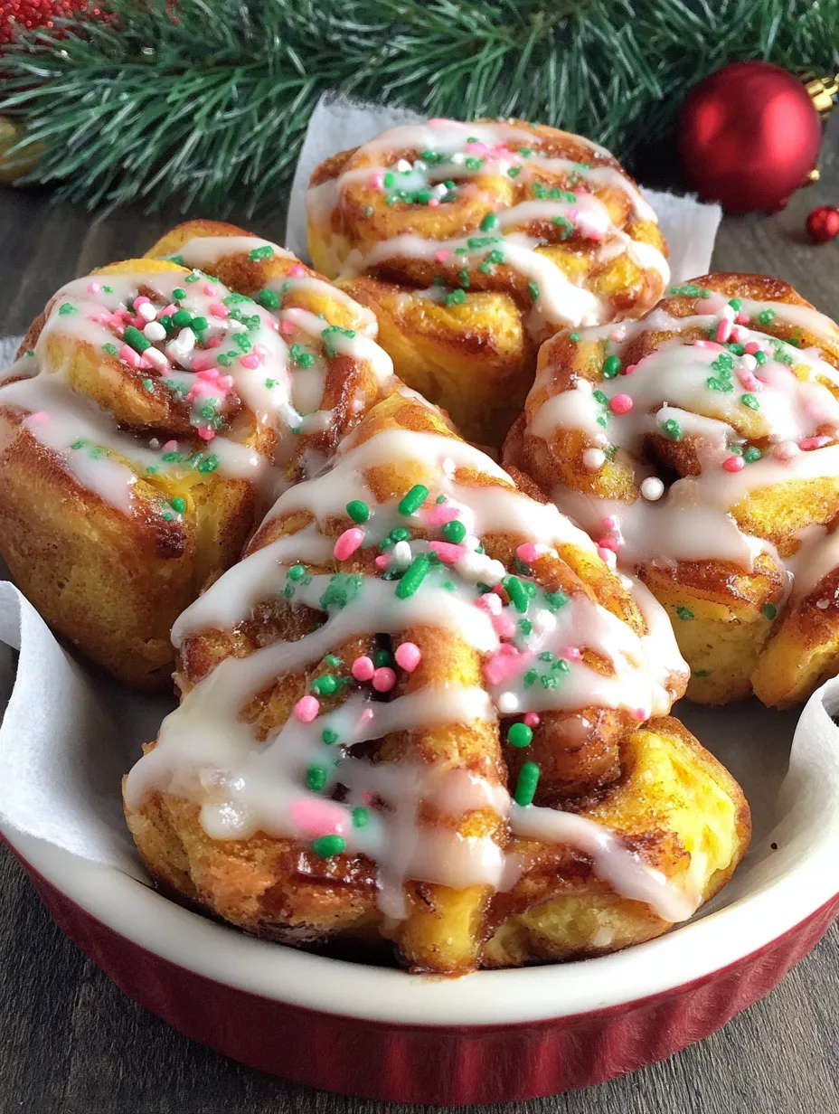 A plate of cinnamon rolls with sprinkles on top.