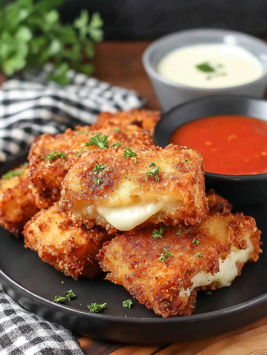 A plate of air fryer lasagna fritta.