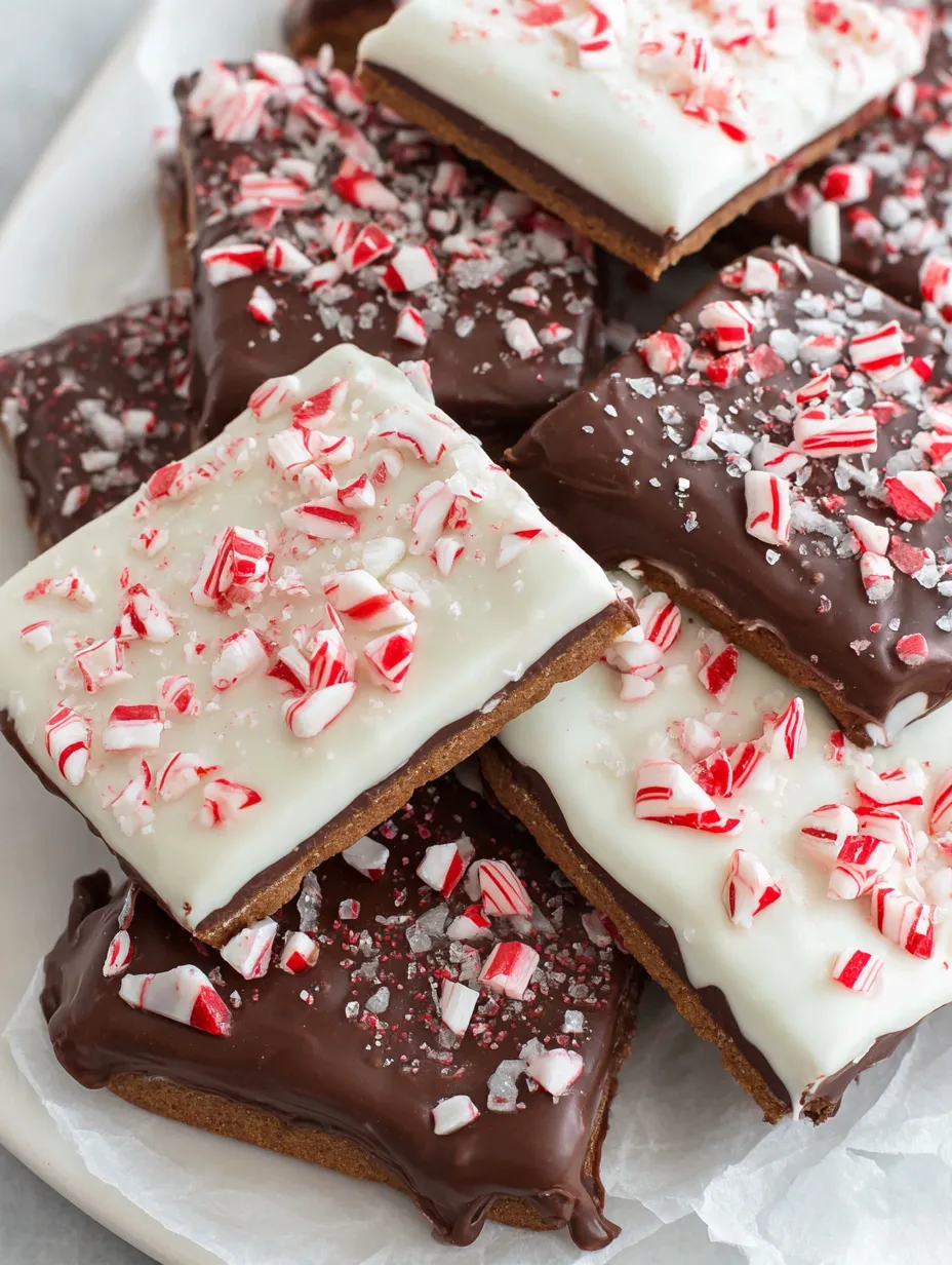 A plate of chocolate peppermint graham crackers.