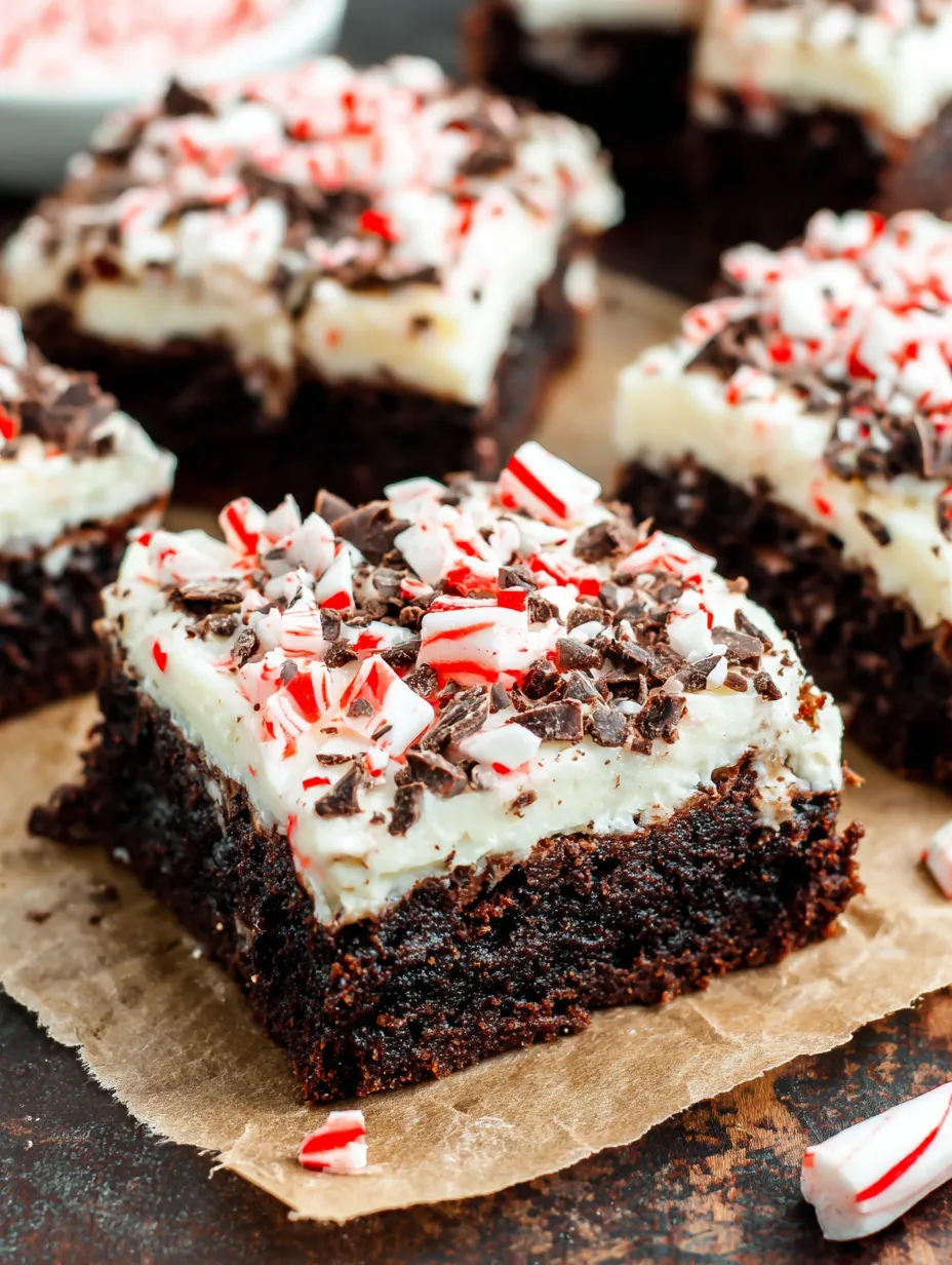 A close up of a peppermint brownie.