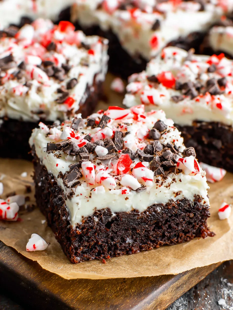 A close up of a peppermint brownie.