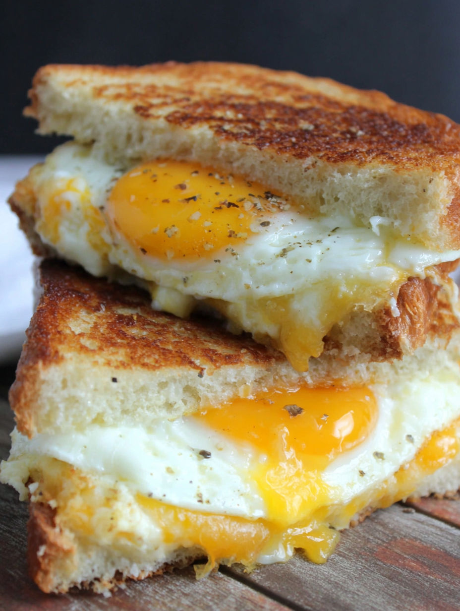 A sandwich with eggs and cheese.