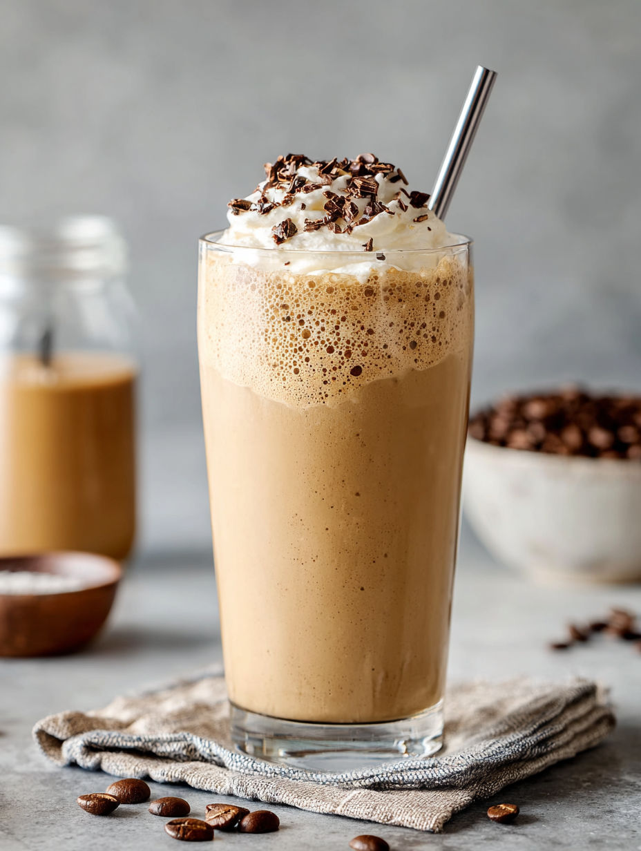 A glass of coffee with whipped cream.
