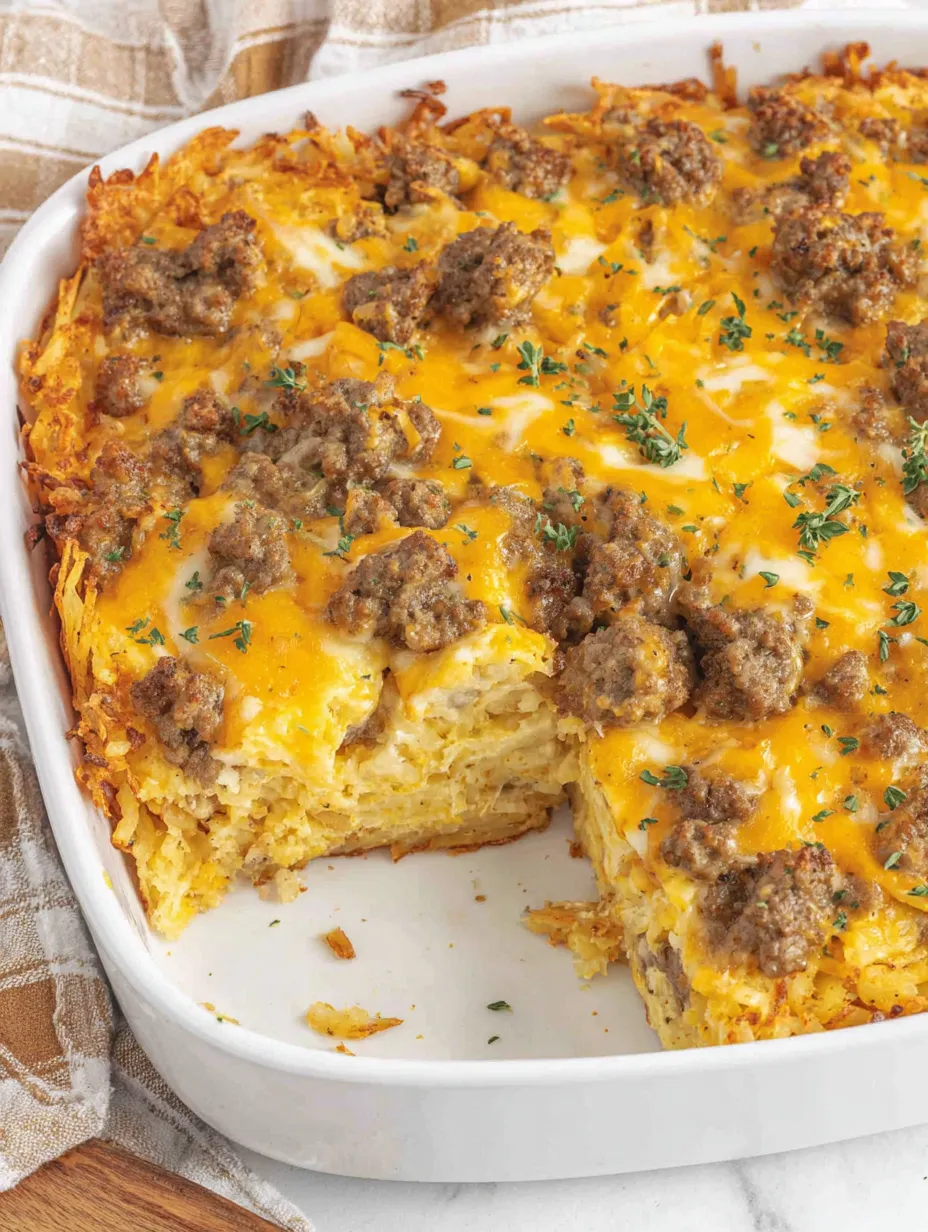 A cheesy and meaty casserole square on a plate.