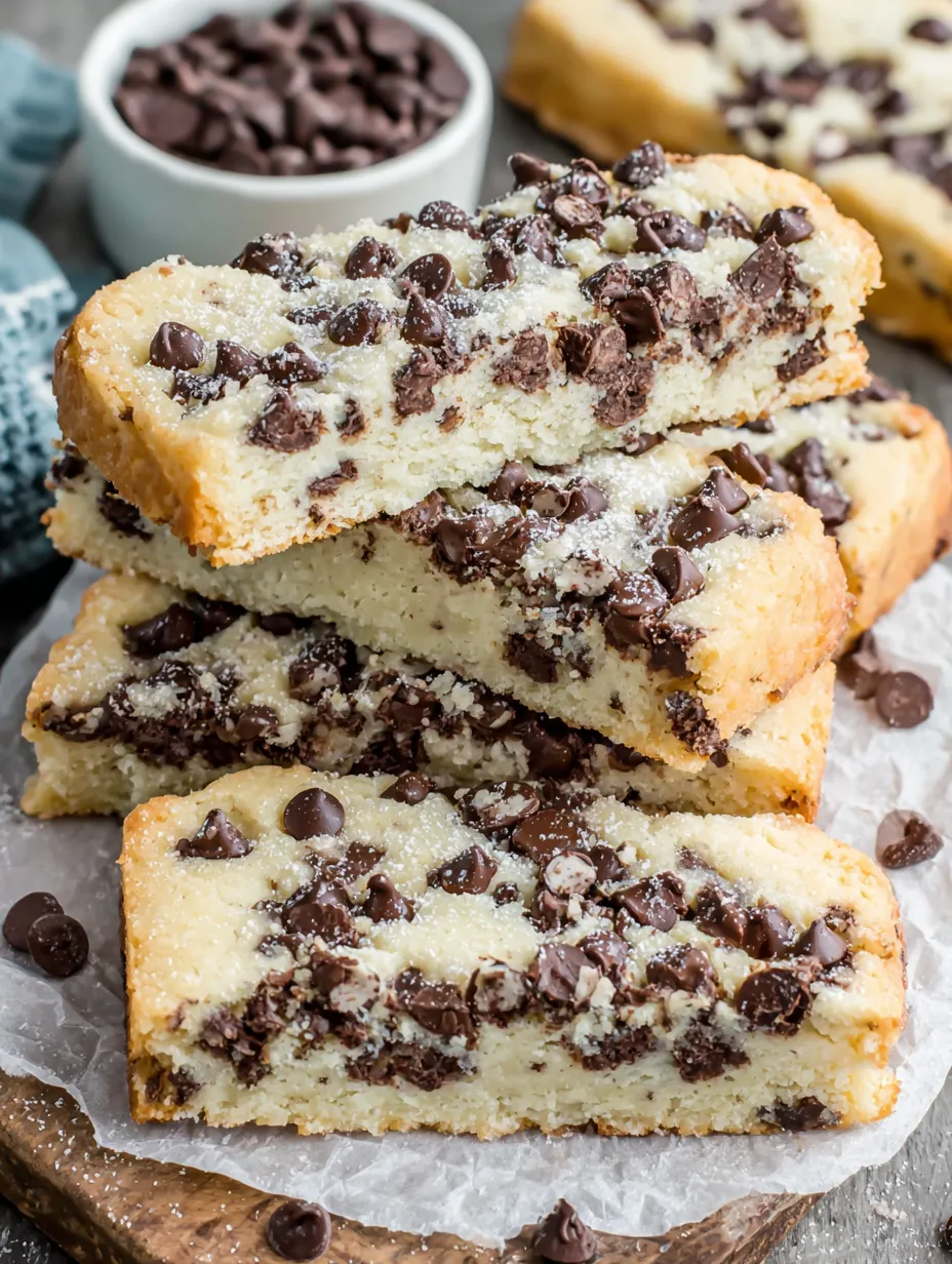 A stack of chocolate chip shortbread cookies.