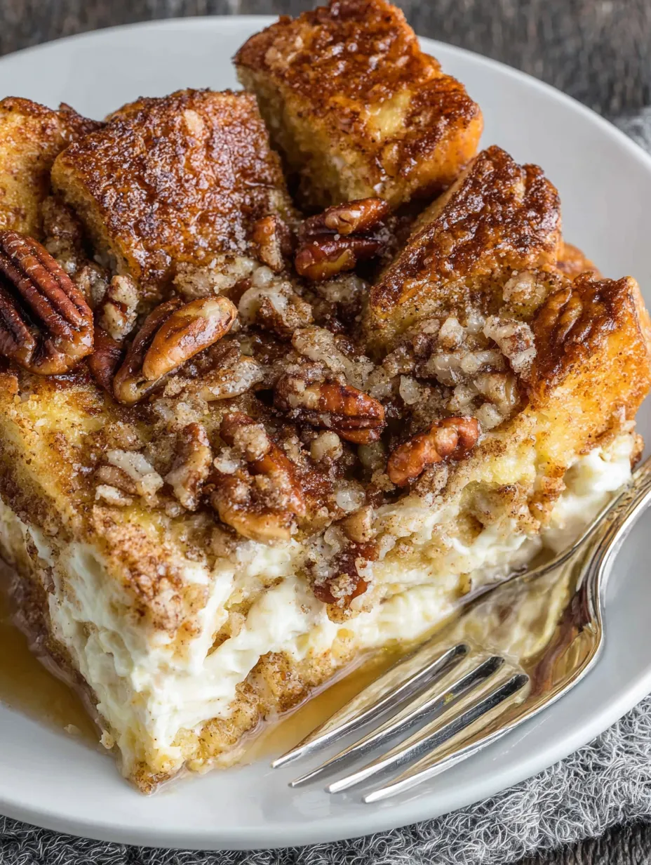 A slice of eggnog French toast casserole.