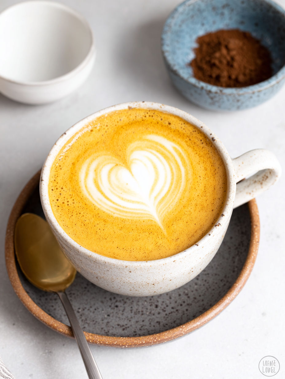 A cup of Vietnamese coconut coffee with a spoon in it.