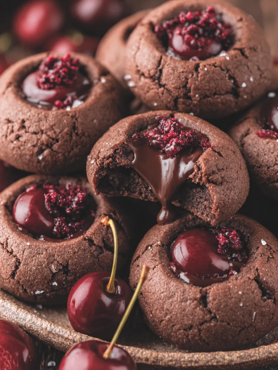 Chocolate cherry cookies with chocolate drizzle.