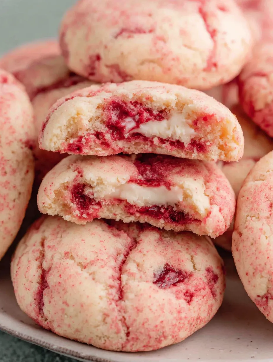 A stack of red velvet cookies with white frosting.
