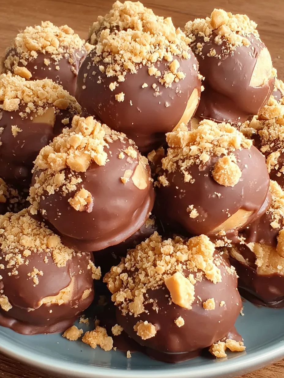 A plate of chocolate covered peanut butter balls.