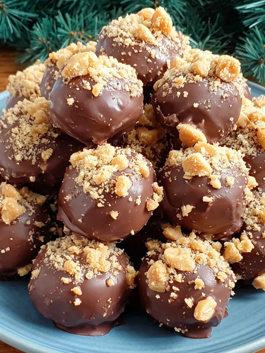 A plate of chocolate balls with nuts on top.