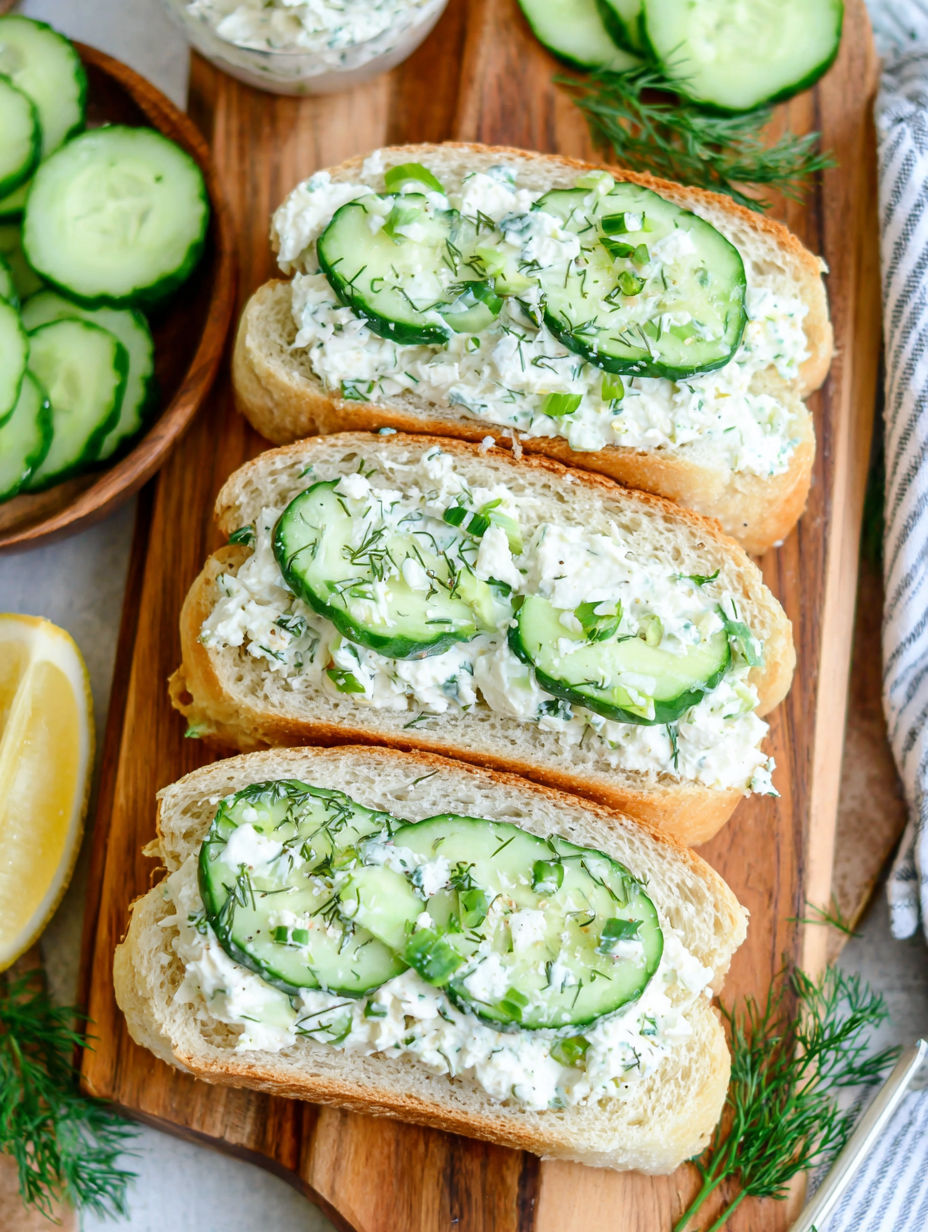 A sandwich with cucumbers and cheese.