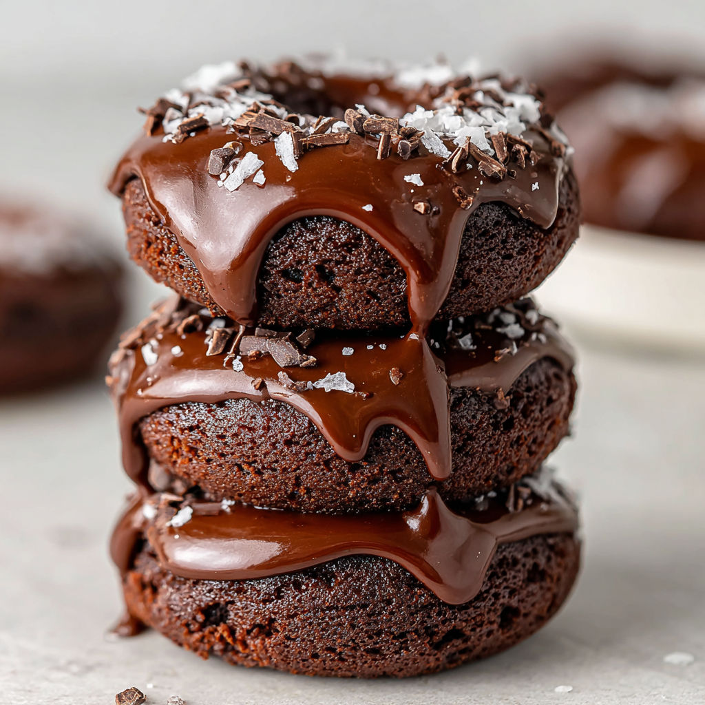 Chocolate mini donuts with chocolate drizzle.