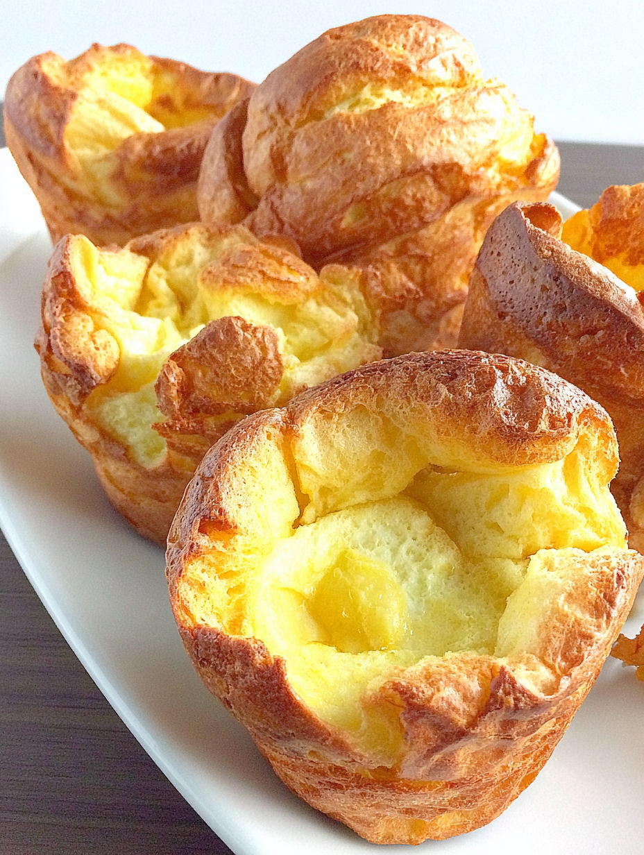 A plate of popovers with a yellow filling.