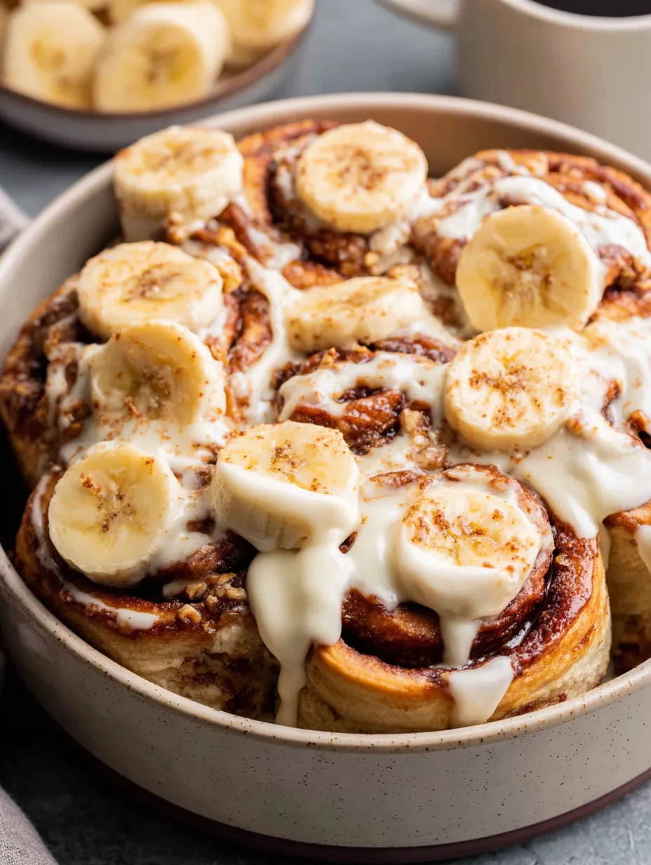 A bowl of banana cinnamon rolls.