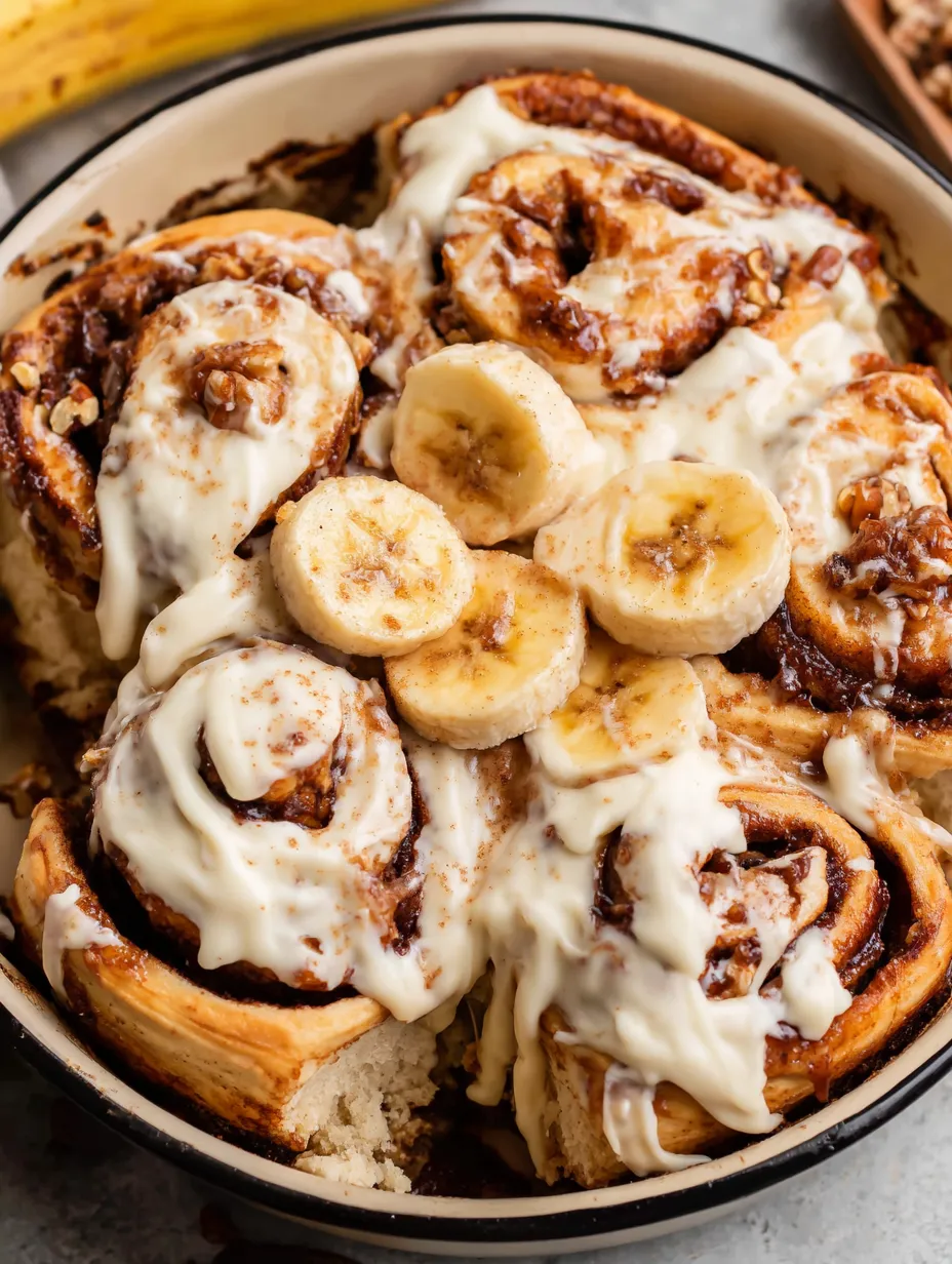 A bowl of banana cinnamon rolls.