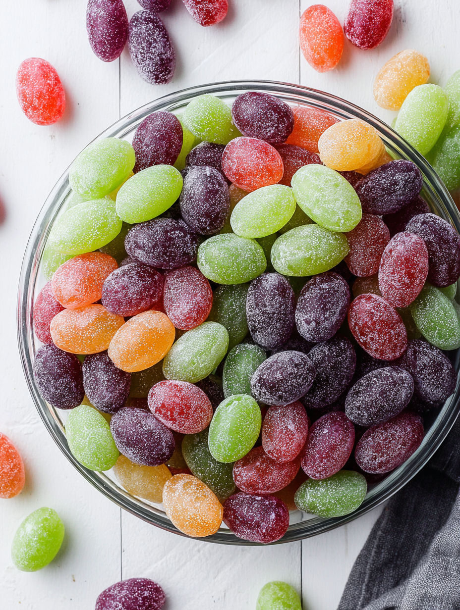 A bowl of gummy bears in various colors.