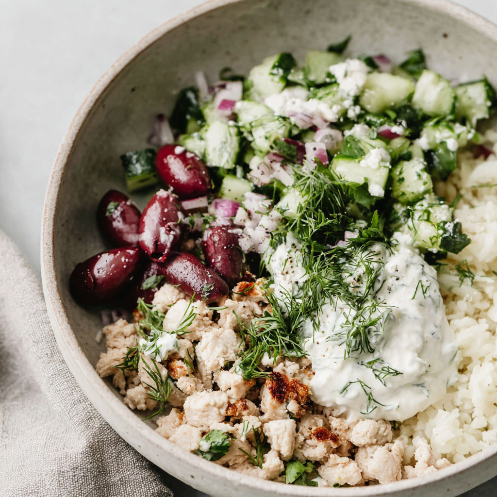 A bowl of food with chicken, vegetables, and sauce.