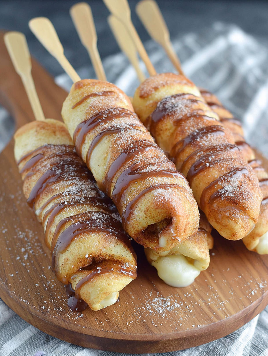 A stick with a cinnamon roll on it.