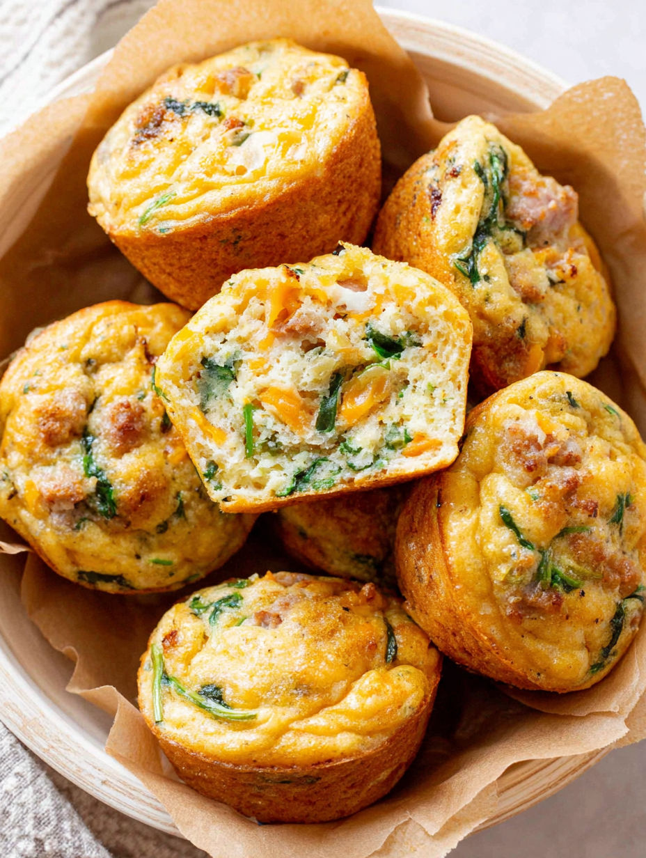 A plate of sausage pancake muffins.