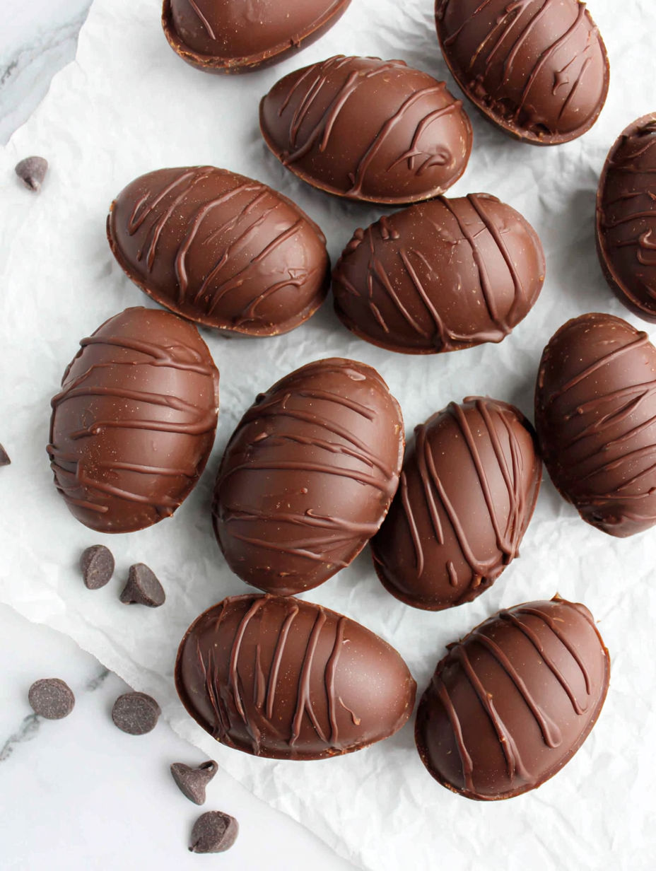 Chocolate eggs with chocolate frosting.