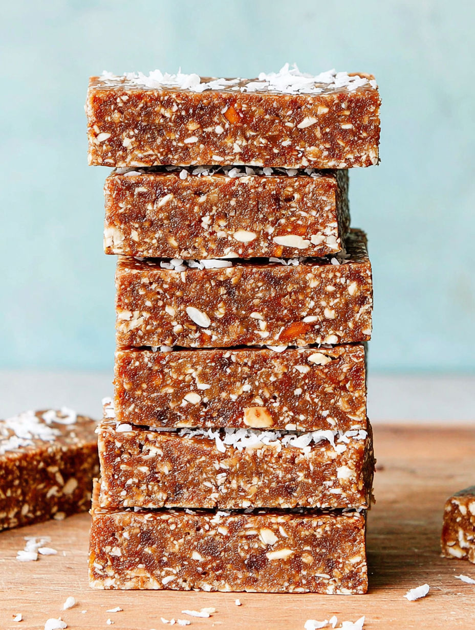 A stack of brown bars with nuts on top.