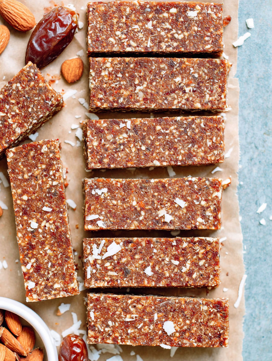 A close up of a bar of food with a nut on top.