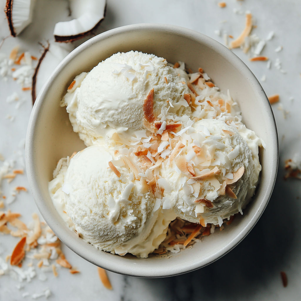 A bowl of coconut ice cream.