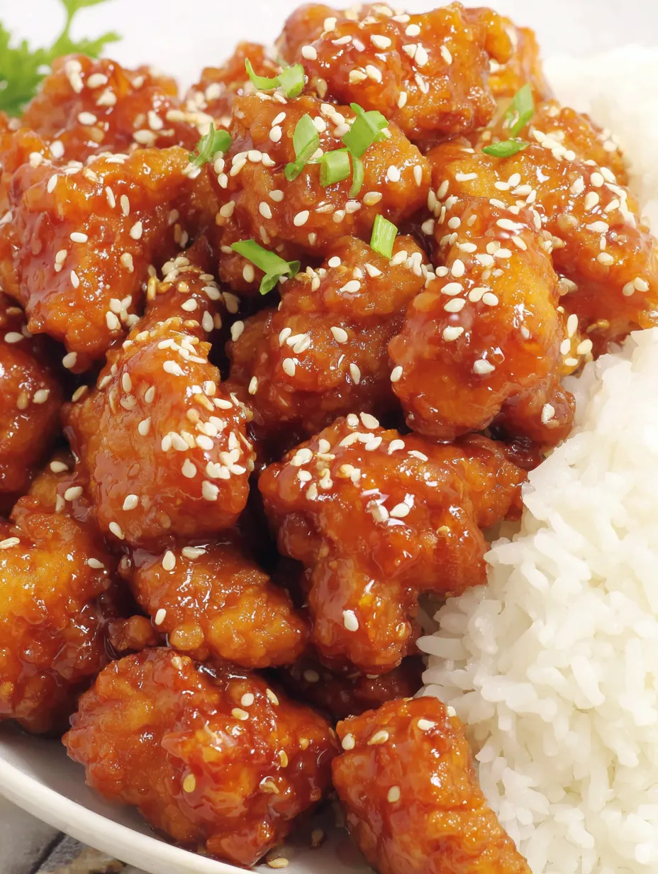 Plenty of Sesame Chicken with hot rice.