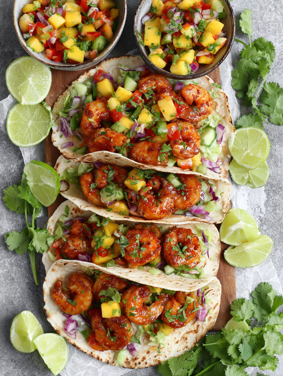 A plate of honey chipotle shrimp tacos.